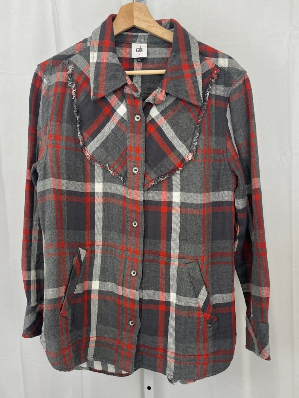 CABI Tavern Shirt 4164 Button Down Shirt Jacket Plaid Cotton Gray Red Size M